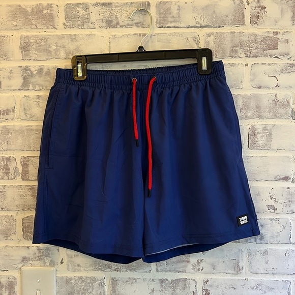Third Wave Mens Compression Lined 5" Swim Trunks - Navy Blue Pockets Size Medium - Picture 3 of 9